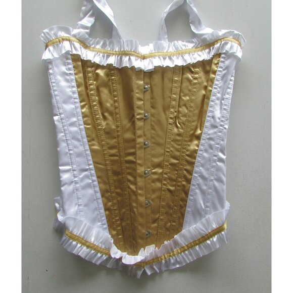 Gold White Ruffled Boned Corset - NEW - Picture 7 of 11